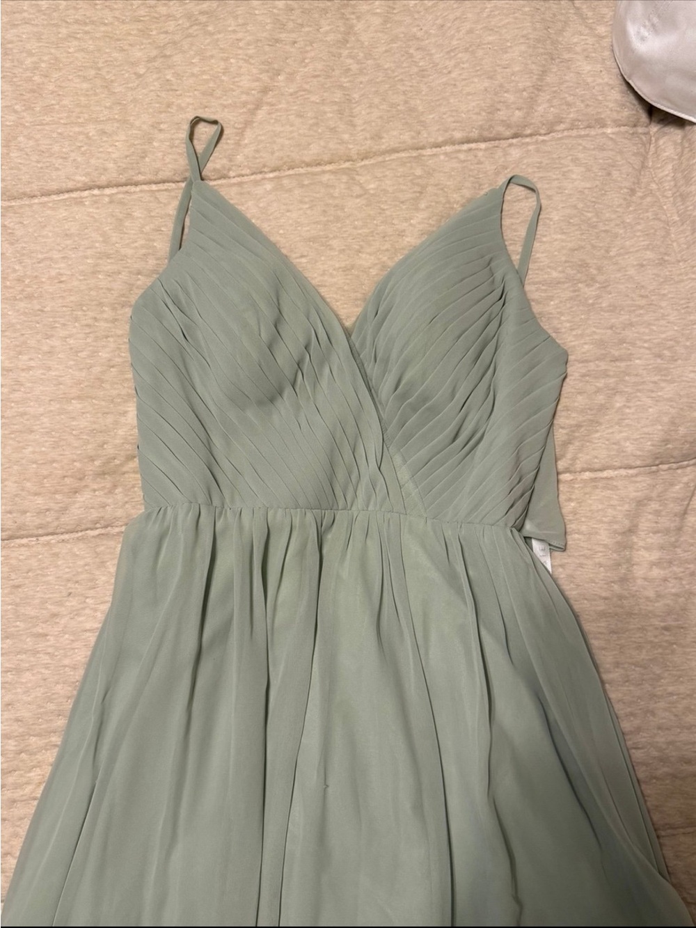 Azazie Sage Green Chiffon V-Neck Bridesmaid Dress